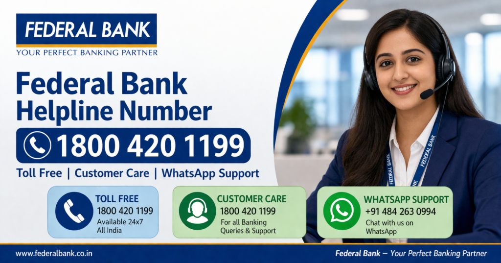 Federal Bank Helpline Number 1800 420 1199 – Toll Free, Customer Care, WhatsApp Support